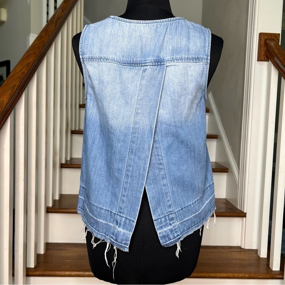 Cloth & Stone Anthropologie Denim Split Back Raw Hem Top - Picture 3 of 10